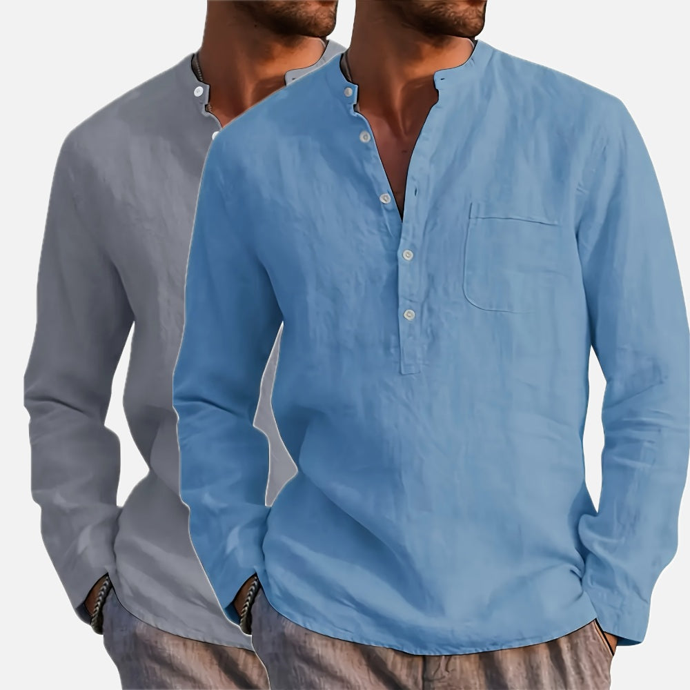 Dashiell Frost Stand-Collar Shirt - Blue - view 2