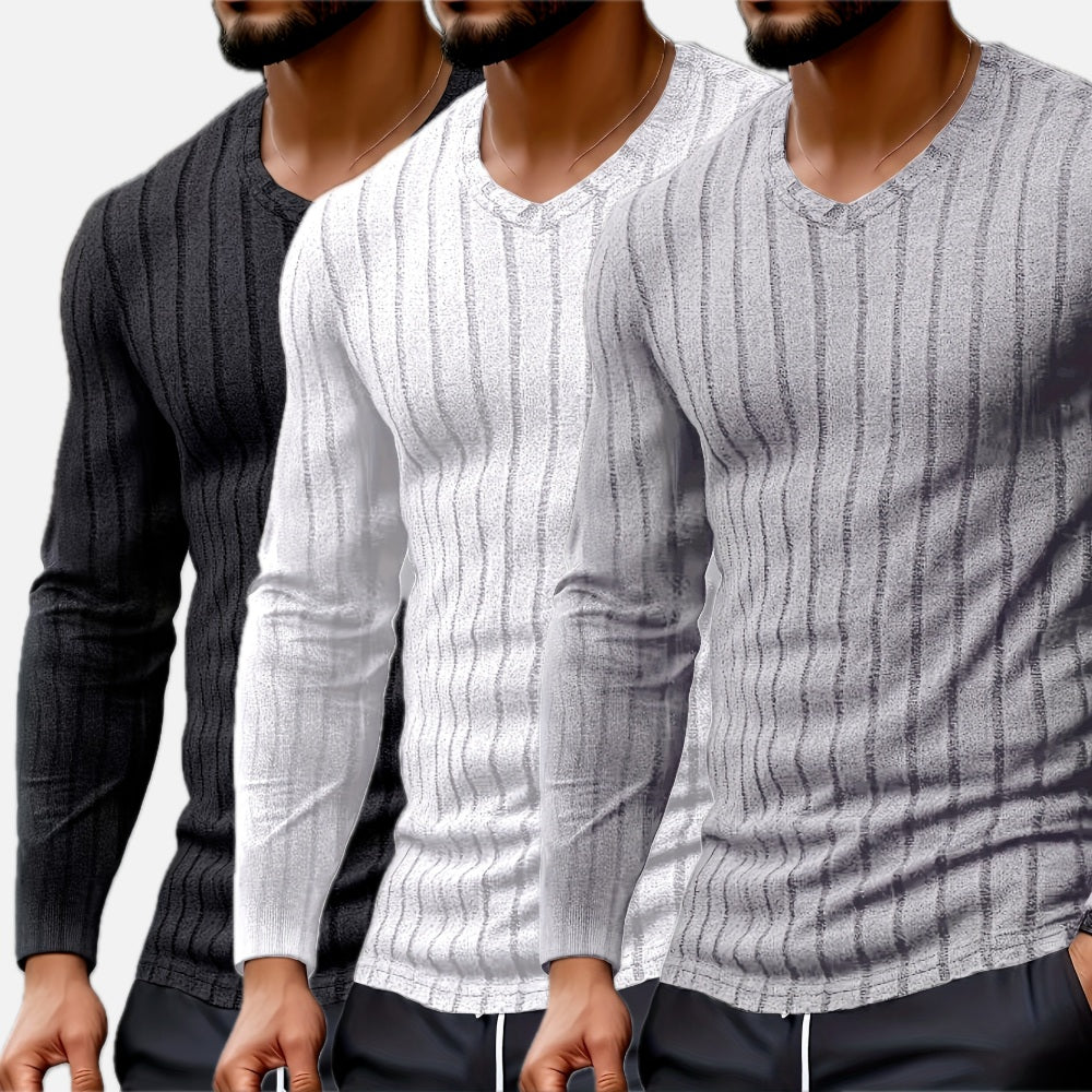 Isaac Nolan Ribbed Henley - Grey - view 2