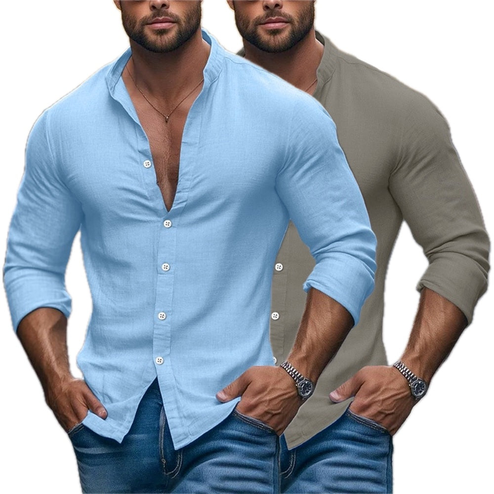 Kieran Reed Band-Collar Shirt - Blue - view 2