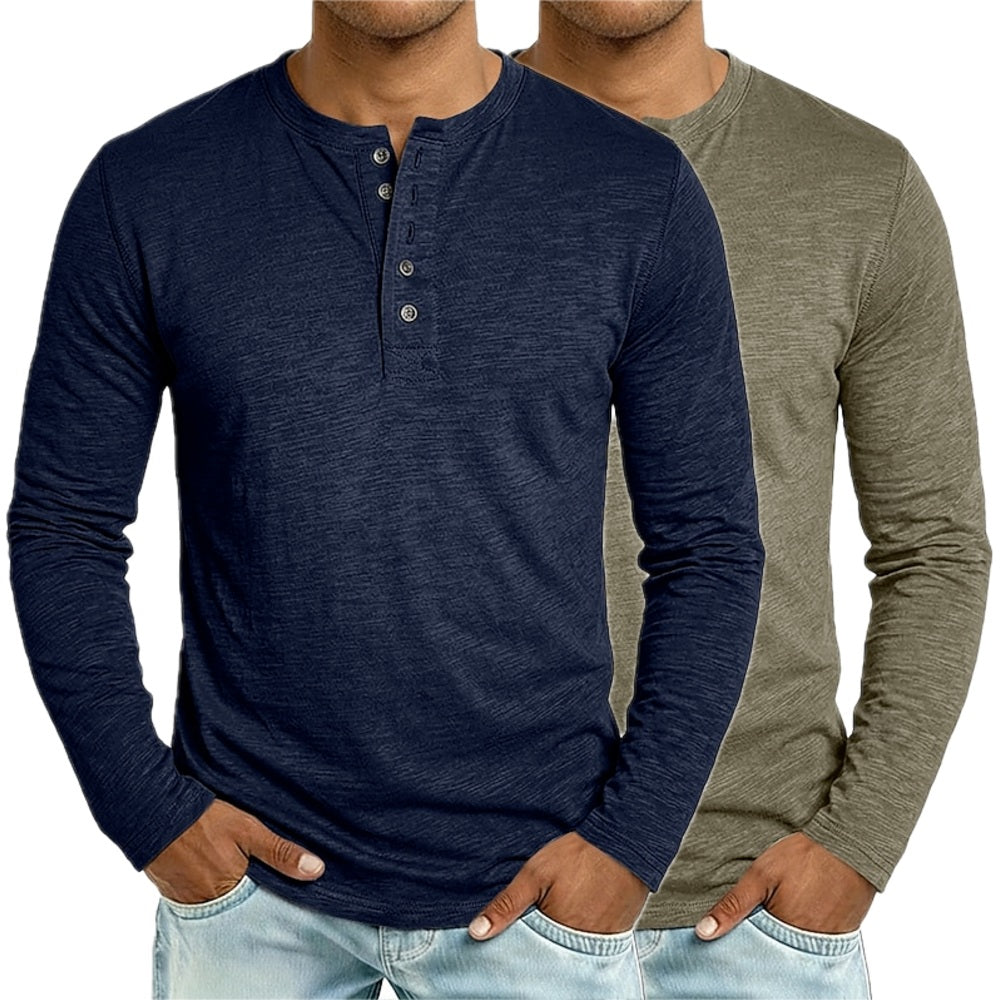 Owen Mercer Button Henley - Navy - view 2