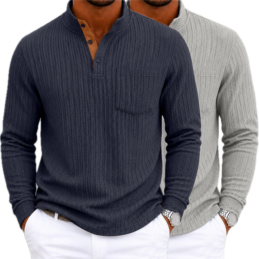Wesley Stone Mandarin-Collar Polo - Navy - view 2