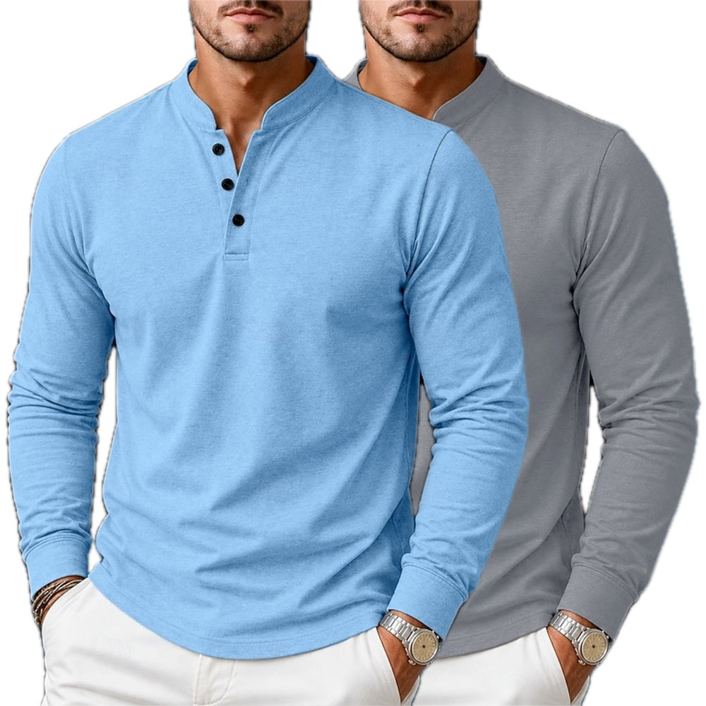 Xander Tate Band-Collar Polo - Blue - view 2