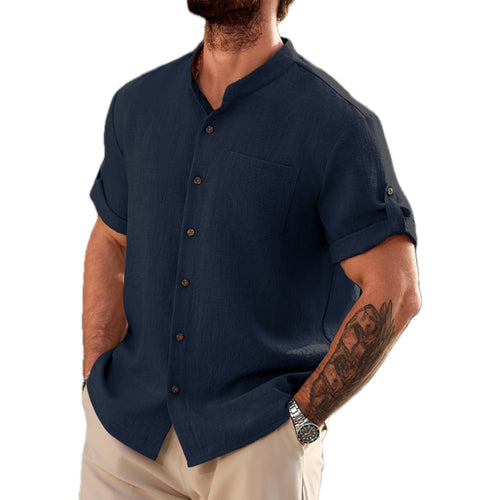 Adrian Cole Mandarin Shirt - Navy - view 1