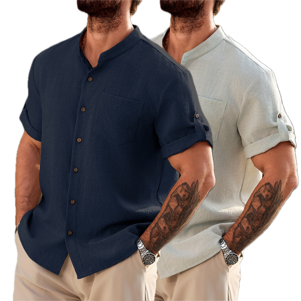 Adrian Cole Mandarin Shirt - Navy - view 2