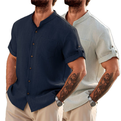Adrian Cole Mandarin Shirt - Navy - view 2