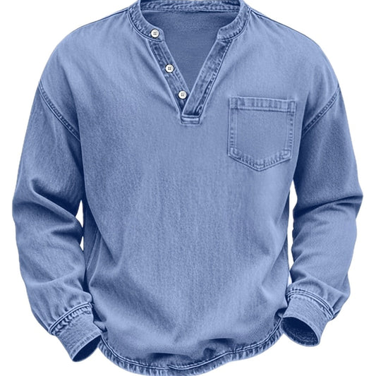 Arden Miles Acid-Wash Henley - Blue - view 1