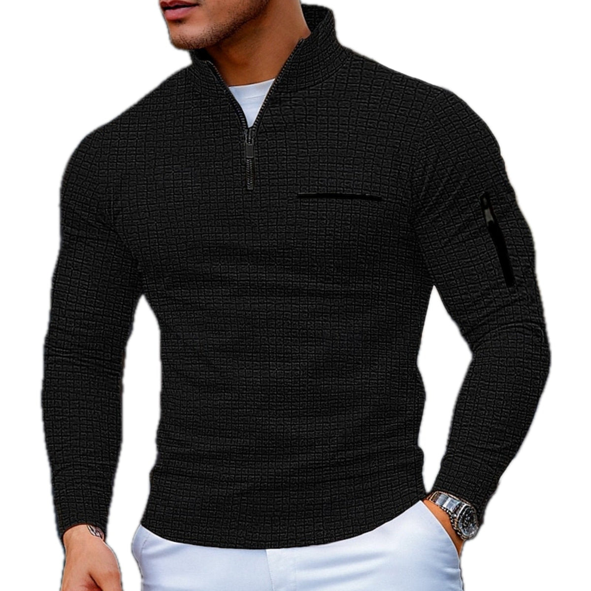 Arthur Sterling Textured Quarter-Zip Polo - Black - view 1
