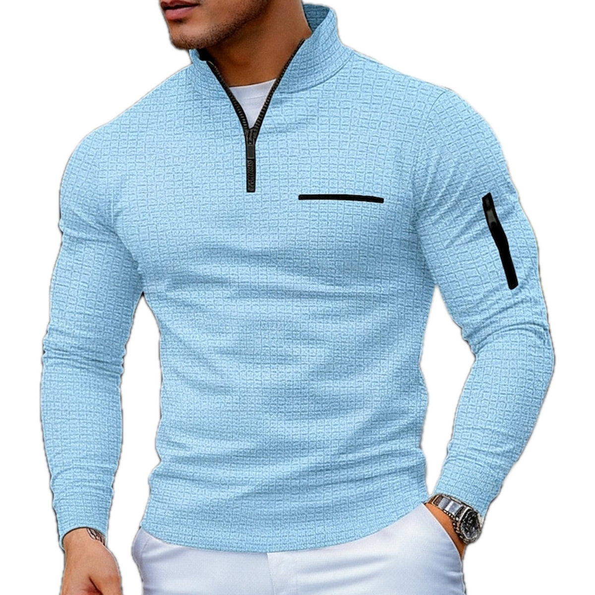 Arthur Sterling Textured Quarter-Zip Polo - Blue - view 1