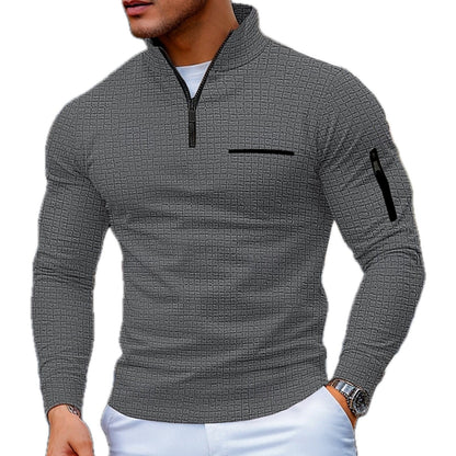 Arthur Sterling Textured Quarter-Zip Polo - Dark Grey - view 1