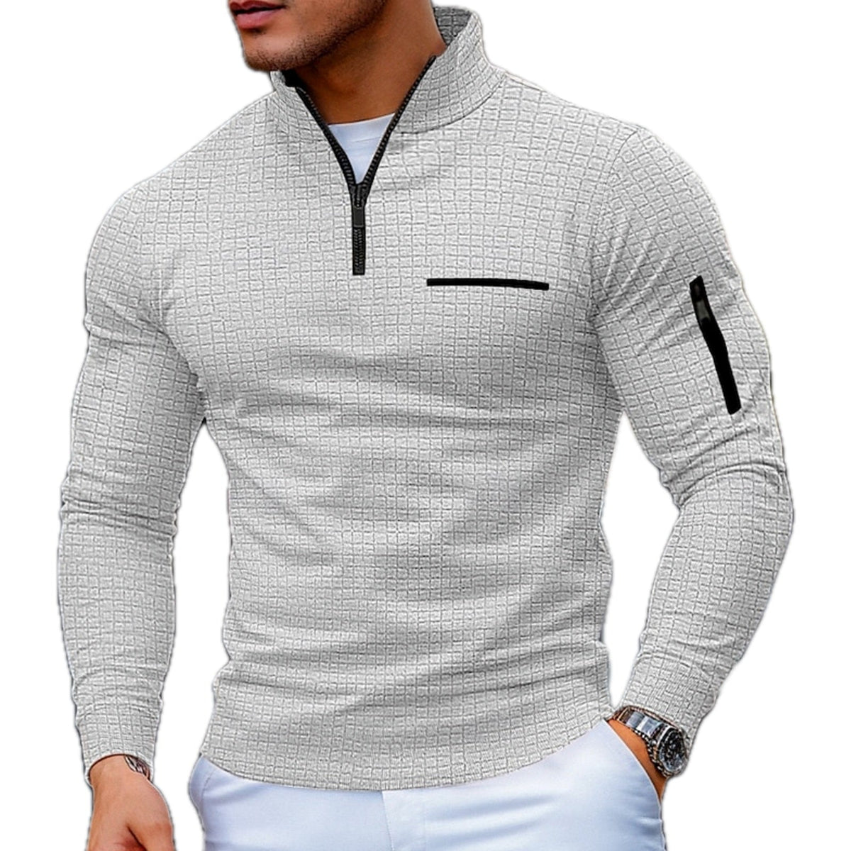 Arthur Sterling Textured Quarter-Zip Polo - Grey - view 1