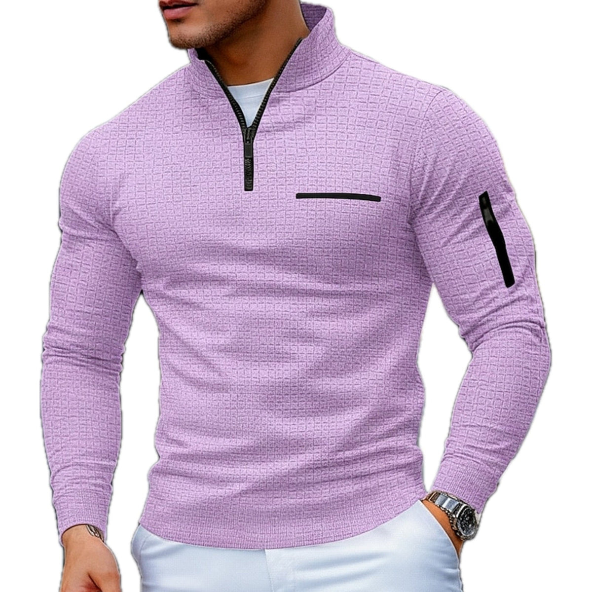 Arthur Sterling Textured Quarter-Zip Polo - Purple - view 1