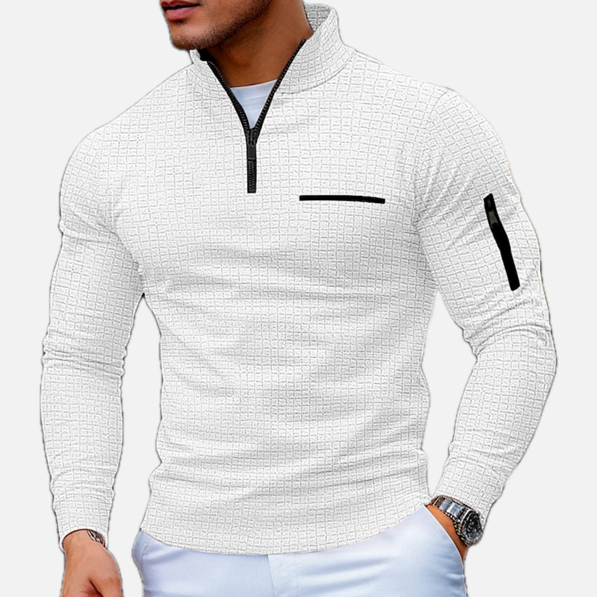 Arthur Sterling Textured Quarter-Zip Polo - White - view 1