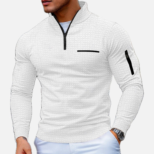 Arthur Sterling Textured Quarter-Zip Polo - White - view 1