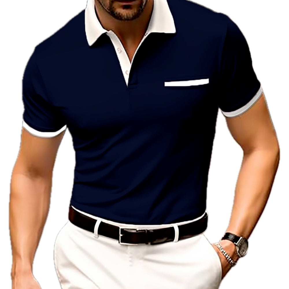 Damon Reid Ribbed-Collar Polo - Navy - view 1