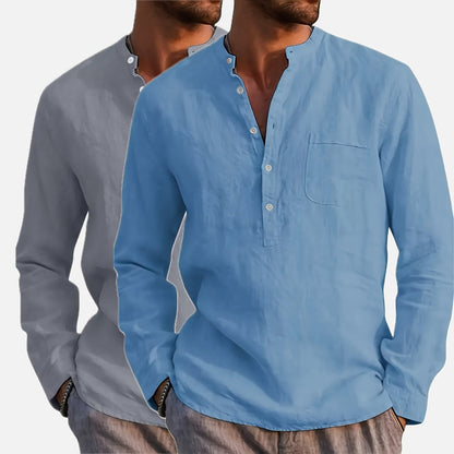 Dashiell Frost Stand-Collar Shirt - Blue - view 2