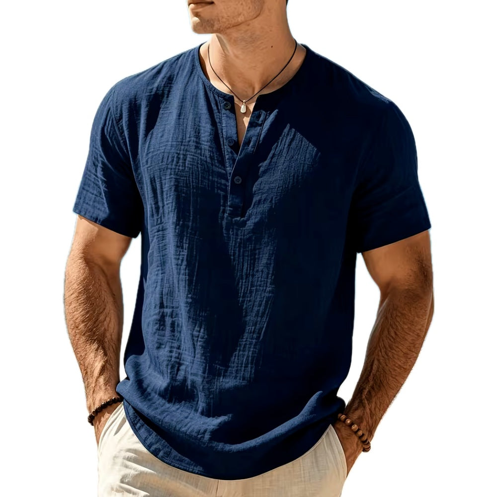 Declan Mateo Henley T-Shirt - Navy - view 1