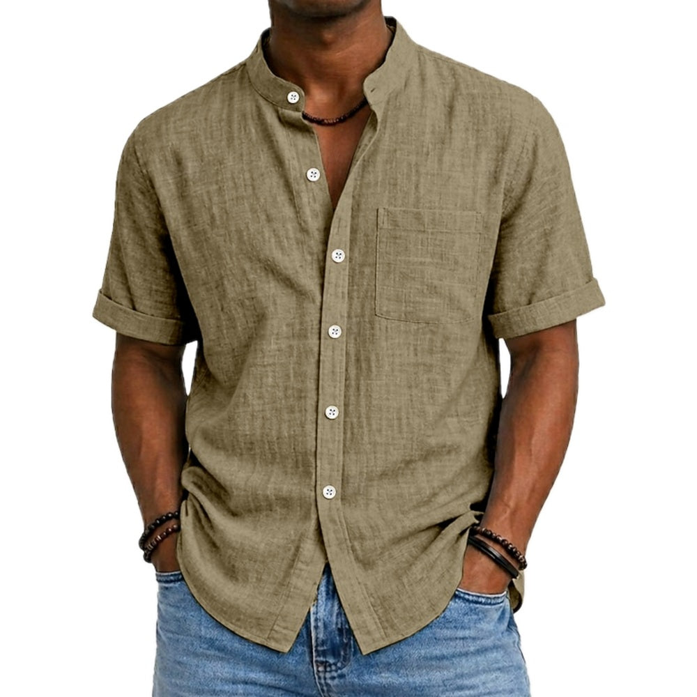 Dorian Hayes Mandarin-Collar Shirt - Khaki - view 1