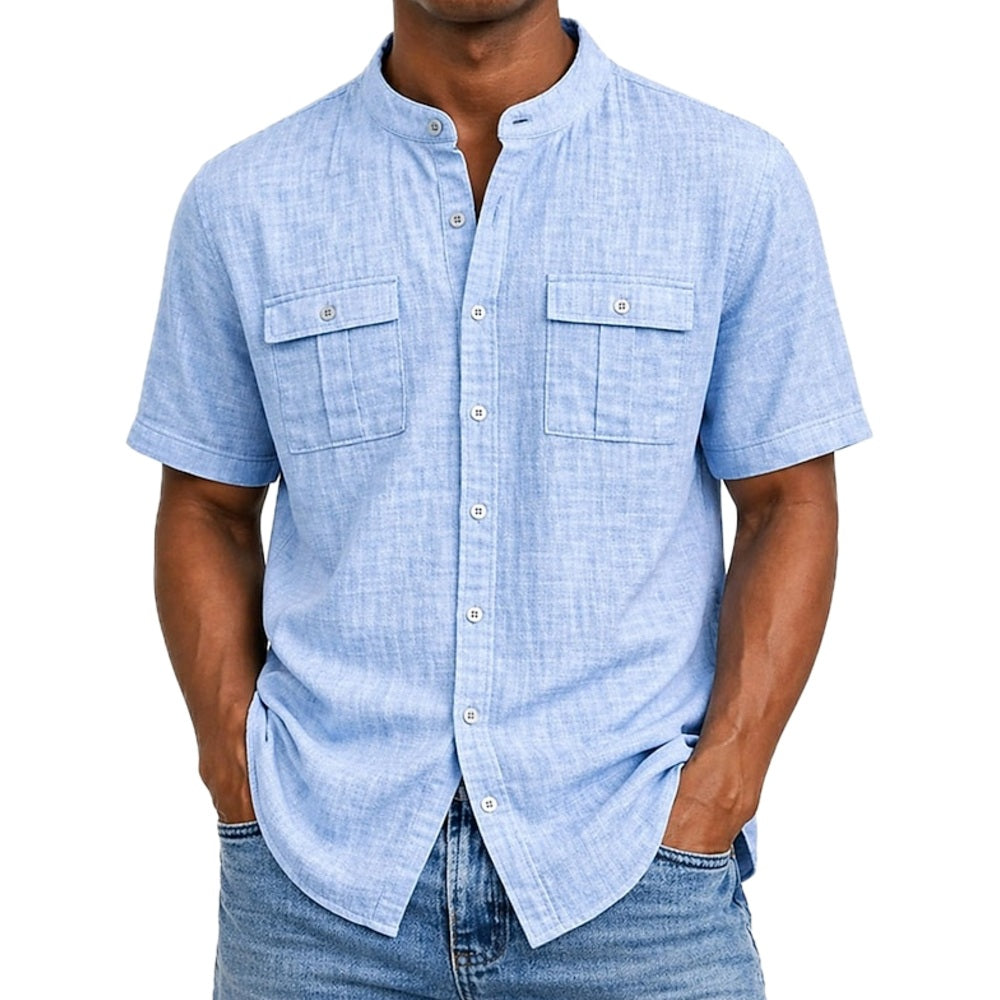 Elias Carter Stand-Collar Shirt - Blue - view 1
