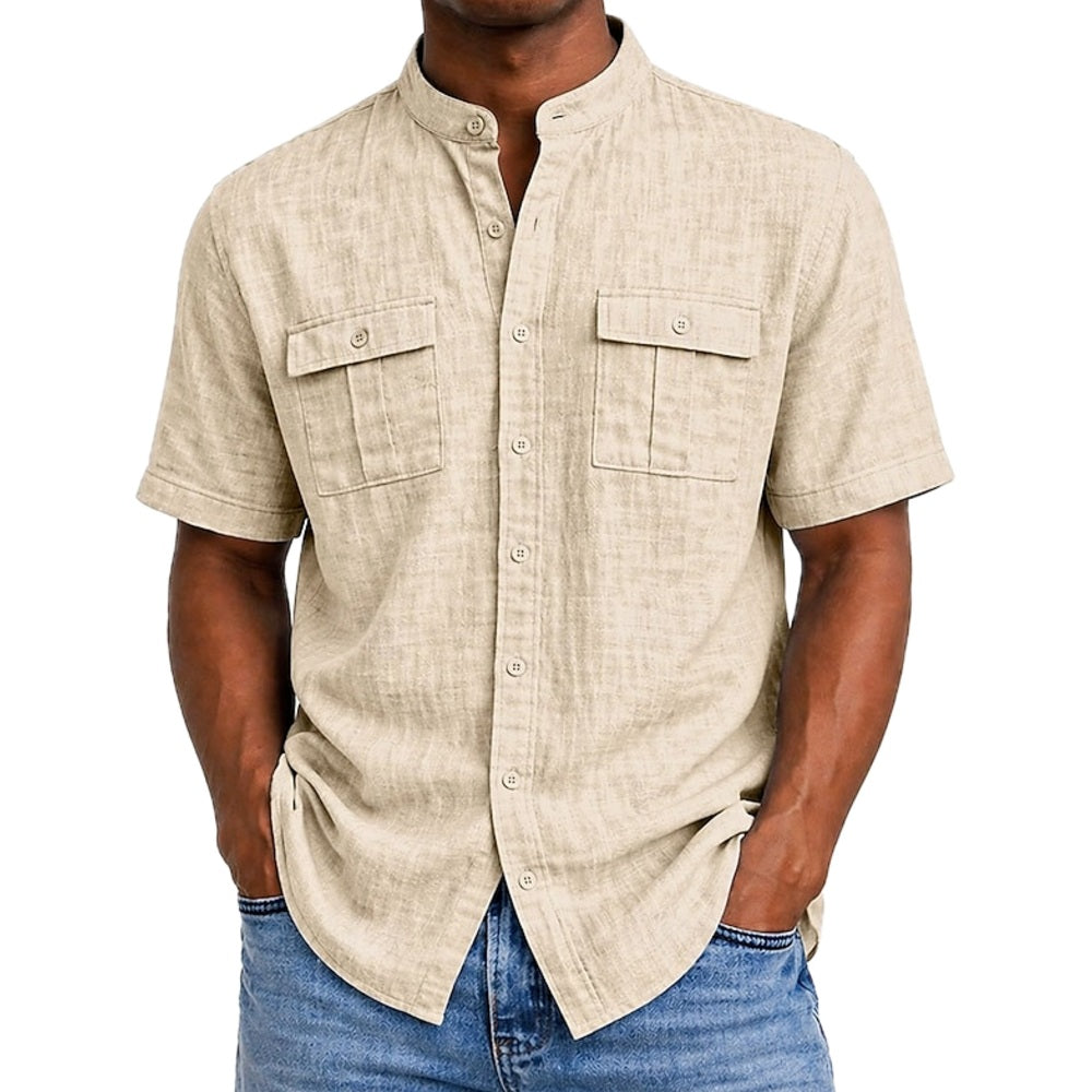 Elias Carter Stand-Collar Shirt - Khaki - view 1