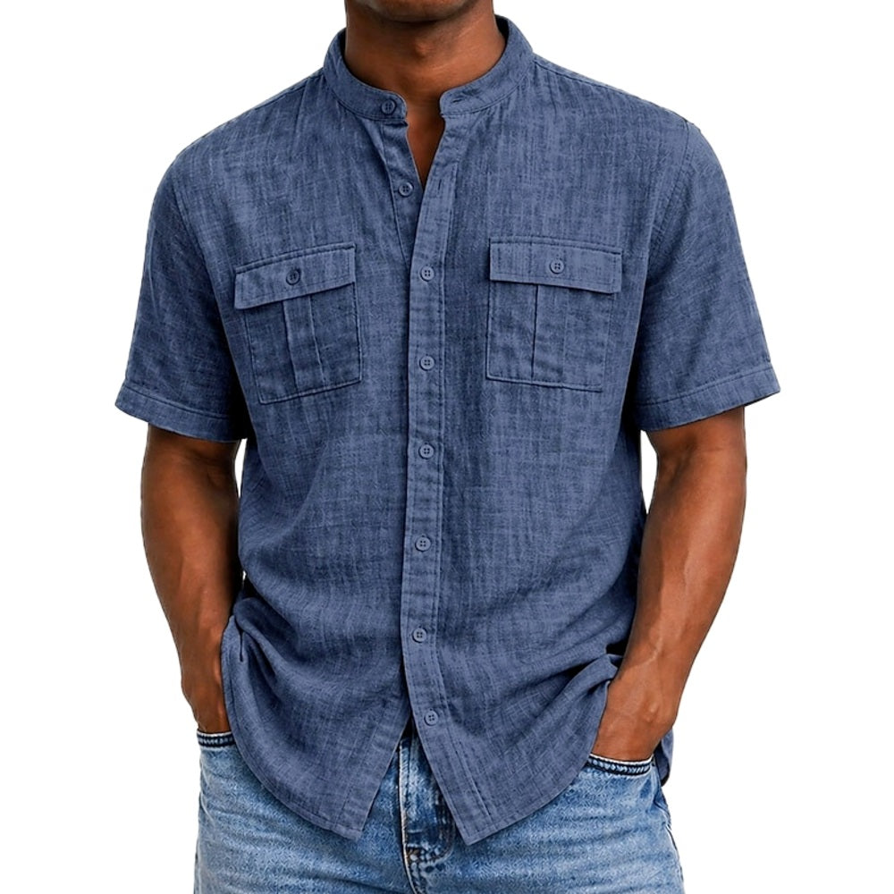 Elias Carter Stand-Collar Shirt - Navy - view 1