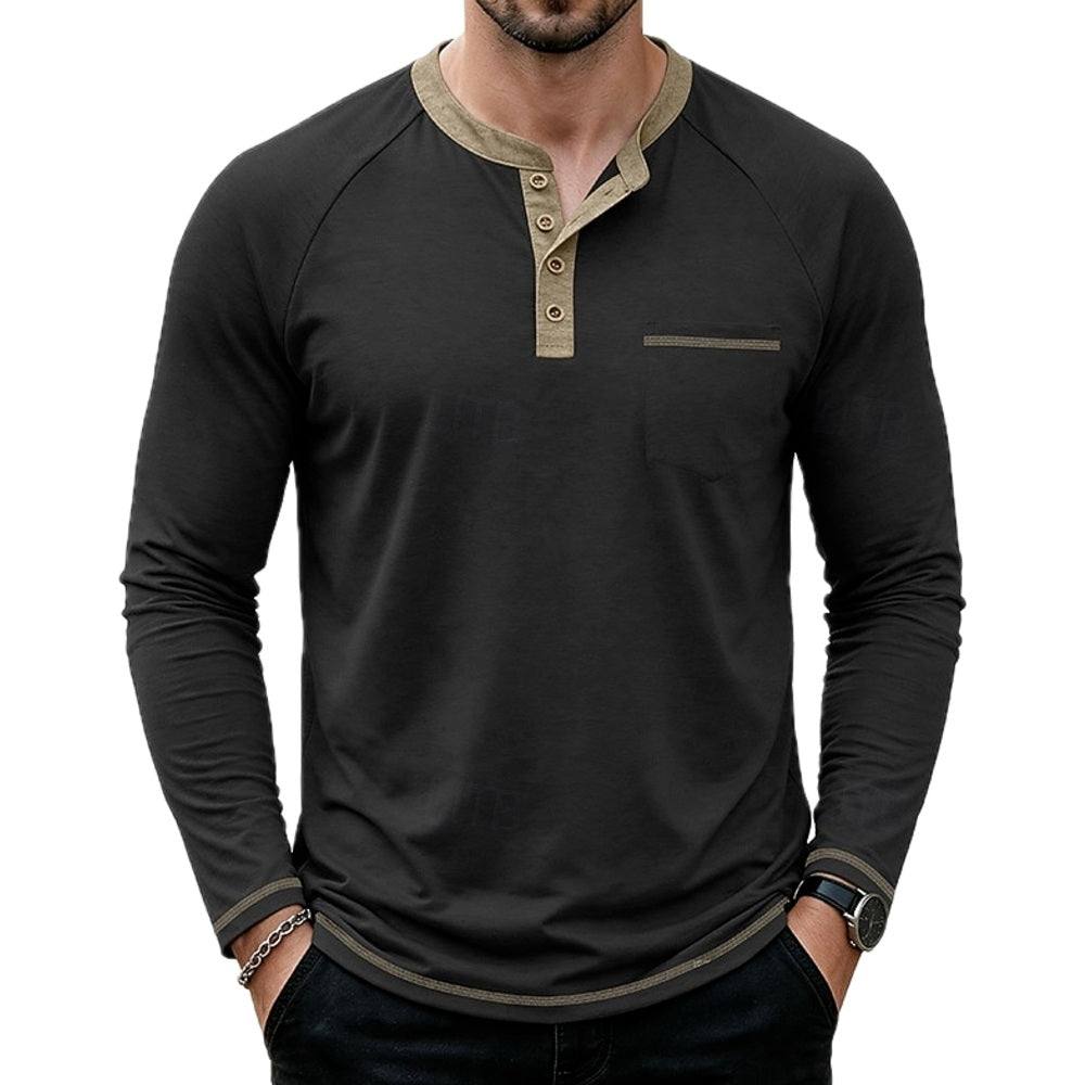 Elliot Hayes Color-Block Henley - Black - view 1