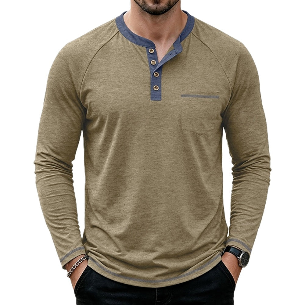 Elliot Hayes Color-Block Henley - Khaki - view 1
