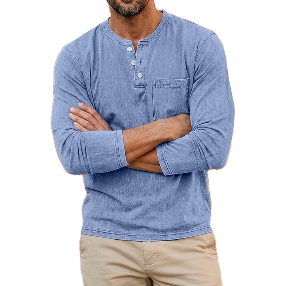 Emmett Hayes Acid-Wash Henley - Blue - view 1