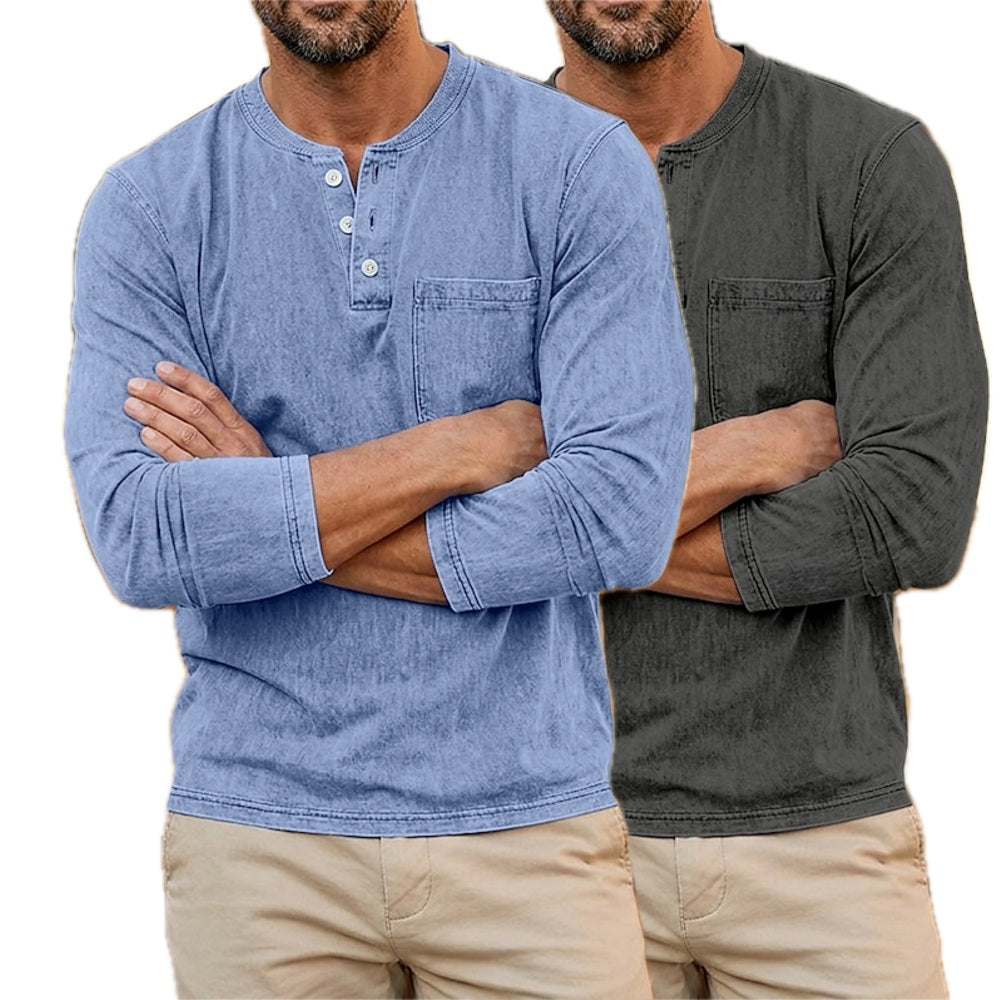 Emmett Hayes Acid-Wash Henley - Blue - view 2