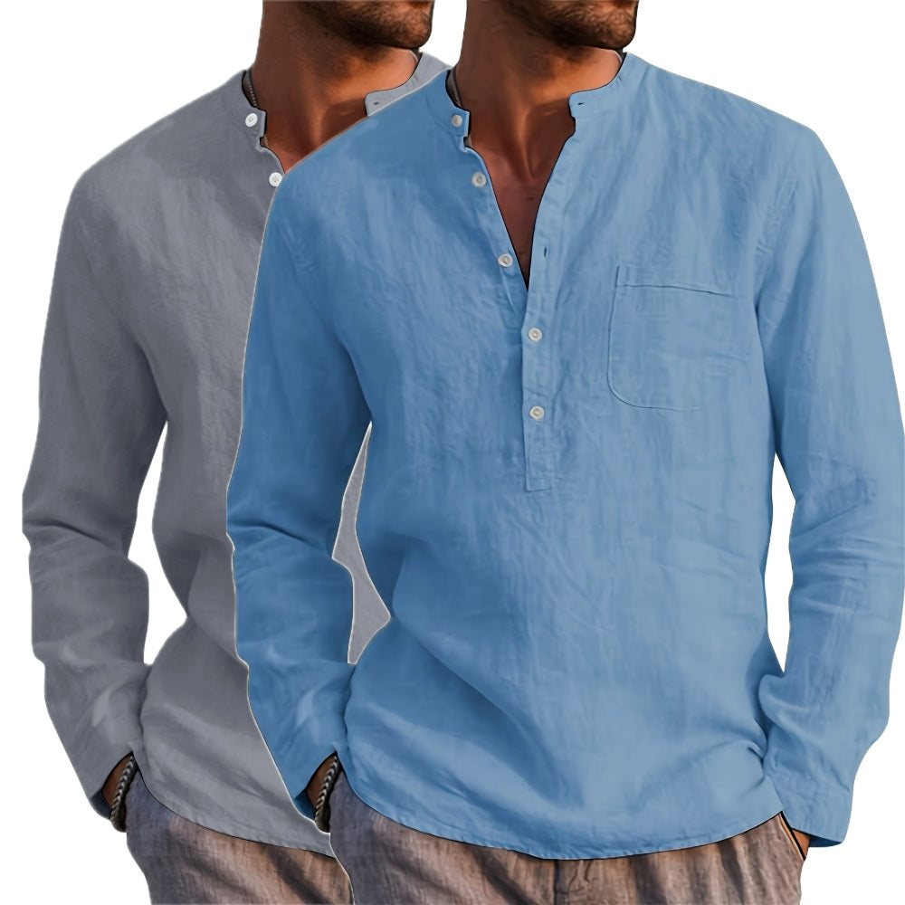 Evan Pierce Stand-Collar Shirt - Blue - view 2