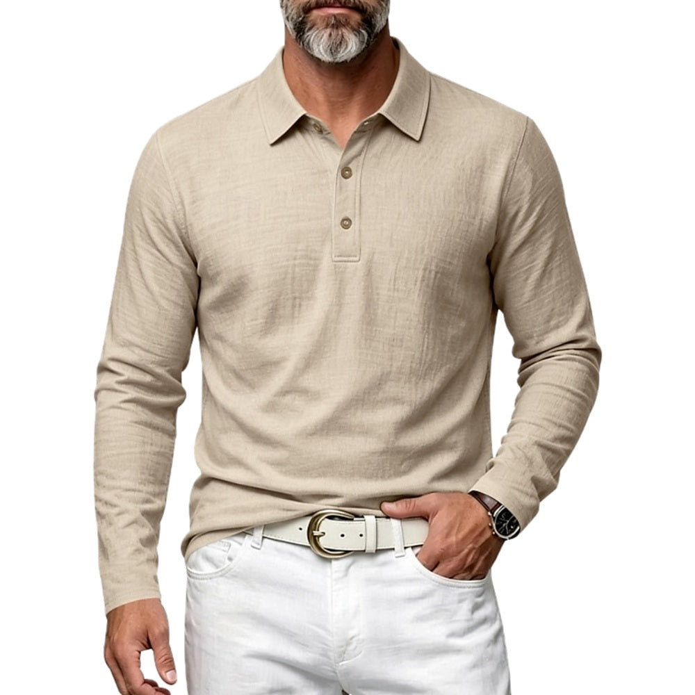 Everett Shaw Long-Sleeve Polo - Khaki - view 1