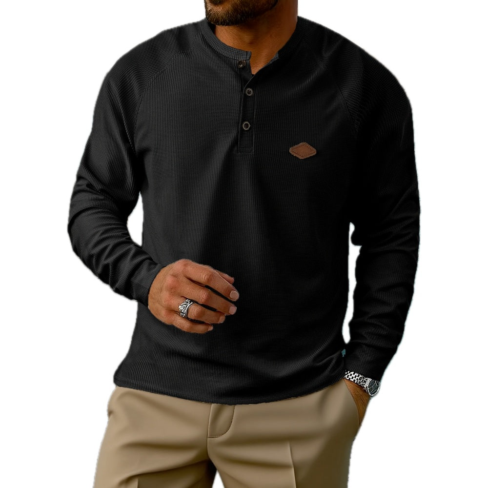 Gavin Brooks Waffle Henley - Black - view 1