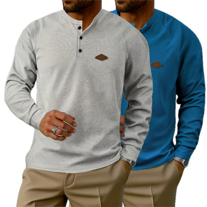 Gavin Brooks Waffle Henley - Blue - view 2