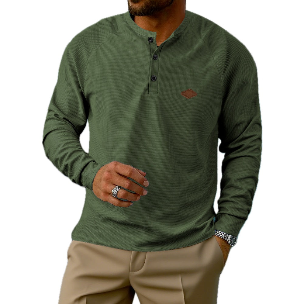 Gavin Brooks Waffle Henley - Fern Green - view 1