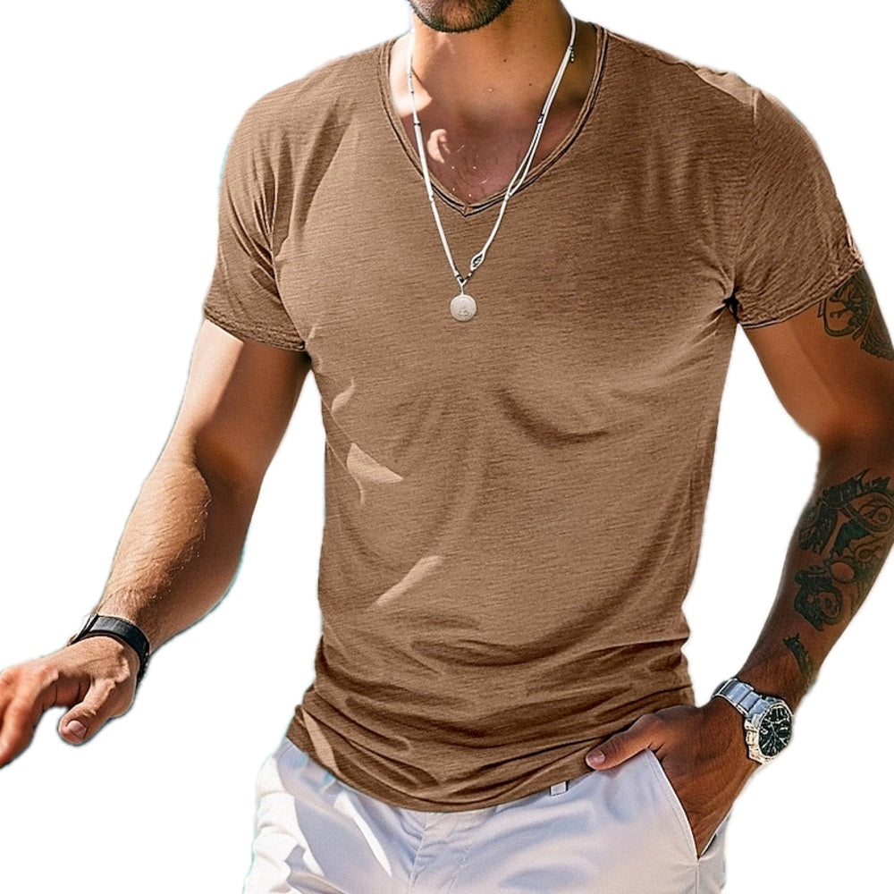 Gavin Moss V-Neck Tee - Brown - view 1