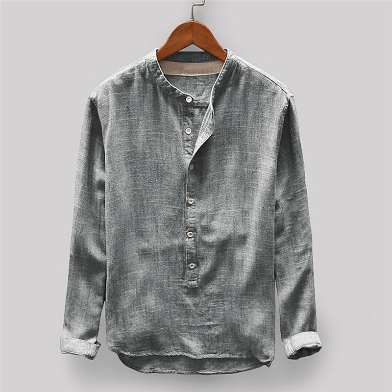 Holden Blake Grandad-Collar Shirt - Grey - view 1