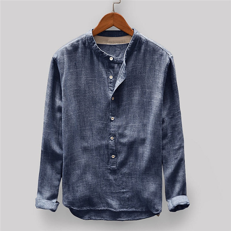 Holden Blake Grandad-Collar Shirt - Navy - view 1