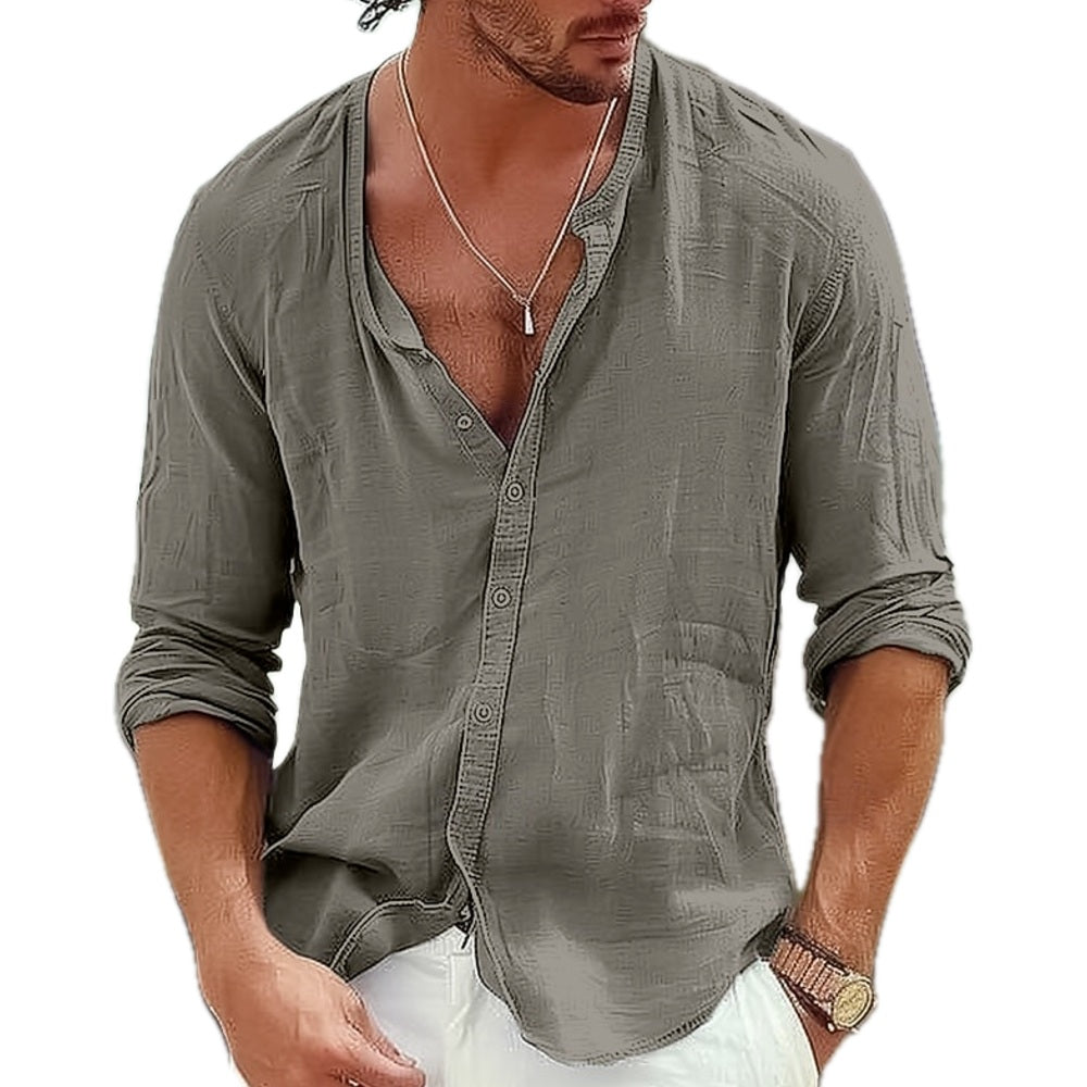 Isaac Grant Band-Collar Shirt - Grey - view 1
