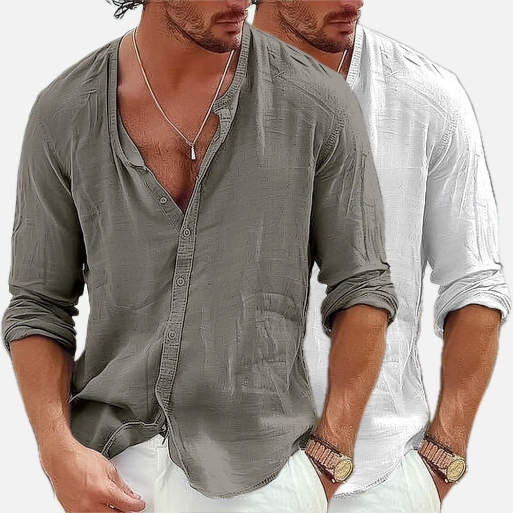 Isaac Grant Band-Collar Shirt - Grey - view 2