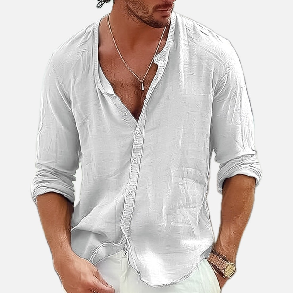 Isaac Grant Band-Collar Shirt - White - view 1