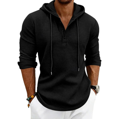 Isaac Nolan Hooded Henley - Black - view 1