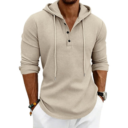 Isaac Nolan Hooded Henley - Khaki - view 1