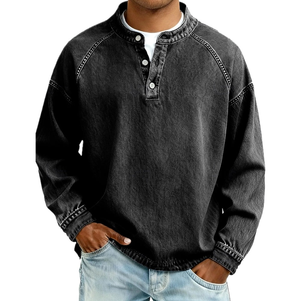Julian Vance Washed Henley Shirt - Black - view 1