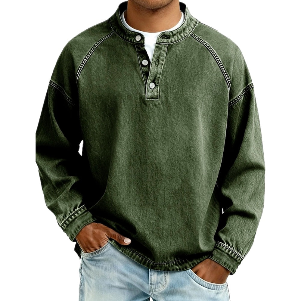 Julian Vance Washed Henley Shirt - Dark Green - view 1
