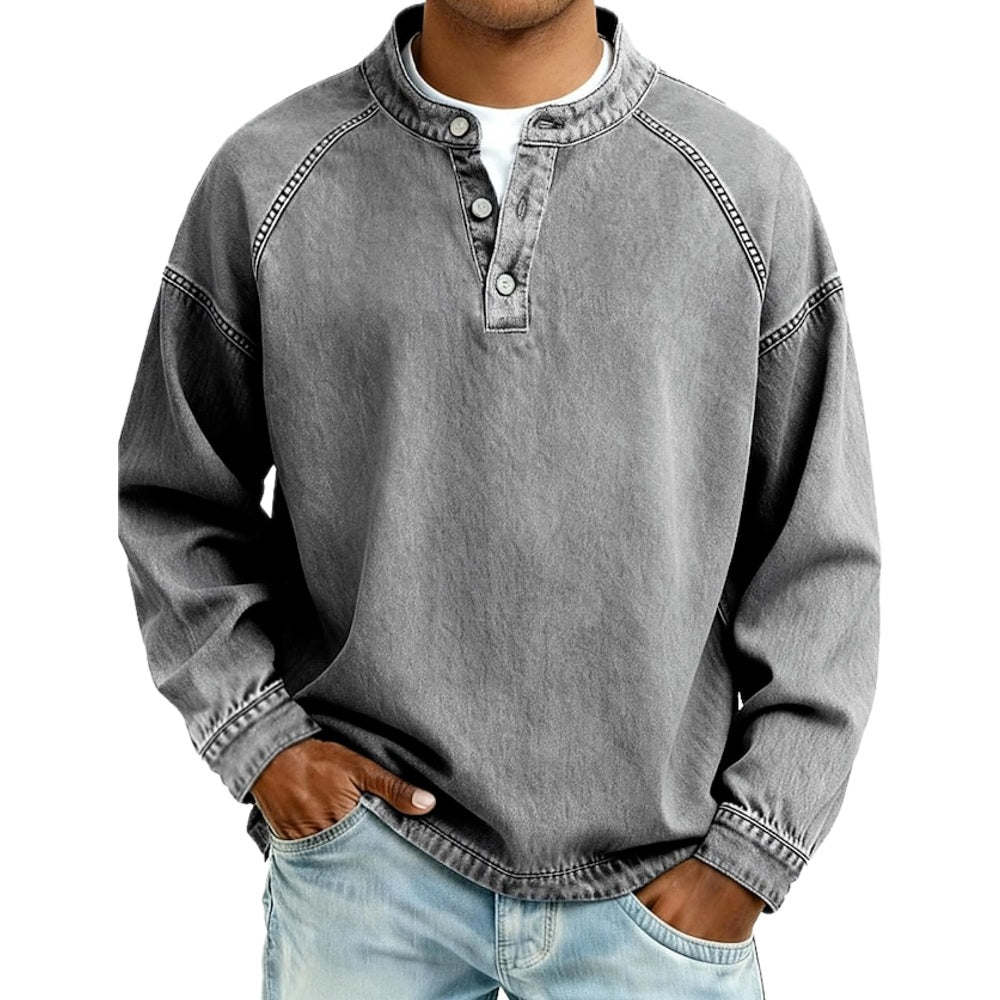 Julian Vance Washed Henley Shirt - Grey - view 1