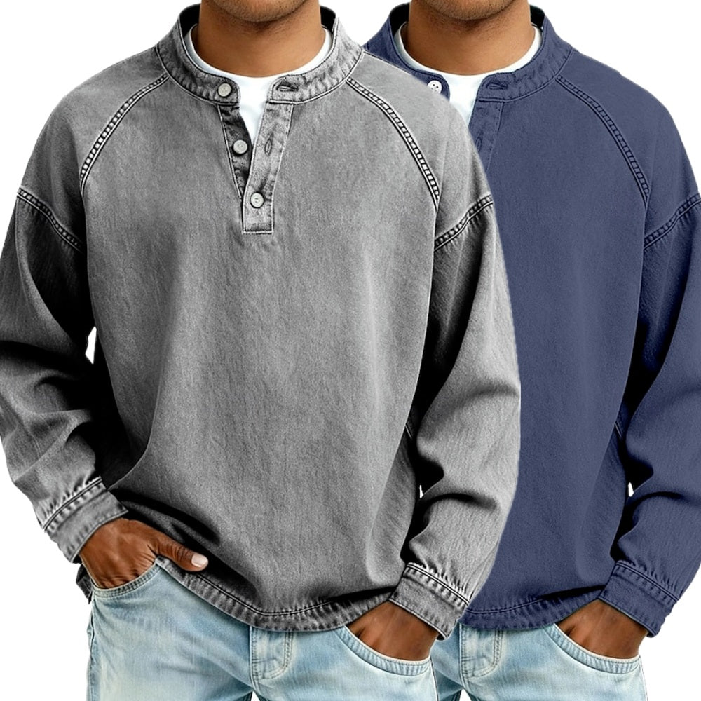Julian Vance Washed Henley Shirt - Grey - view 2