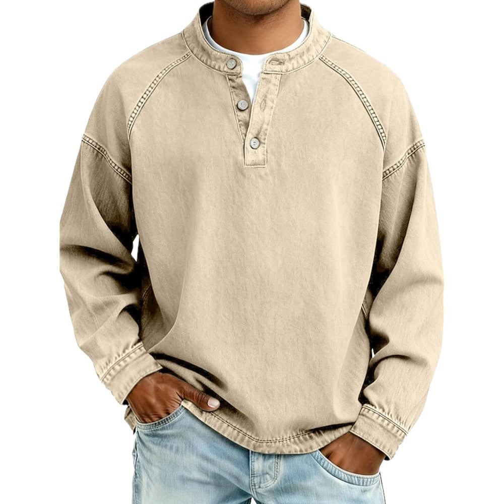 Julian Vance Washed Henley Shirt - Khaki - view 1