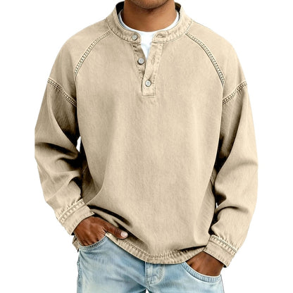 Julian Vance Washed Henley Shirt - Khaki - view 1