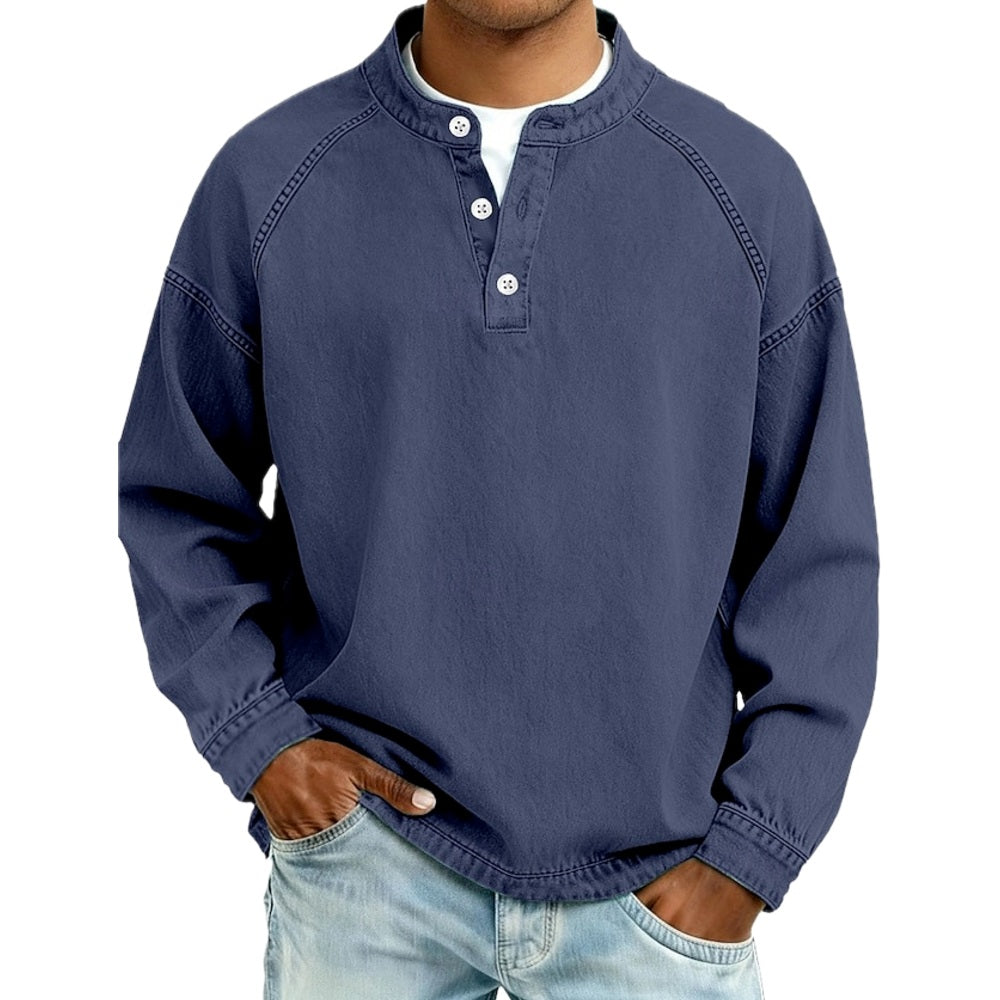 Julian Vance Washed Henley Shirt - Navy - view 1