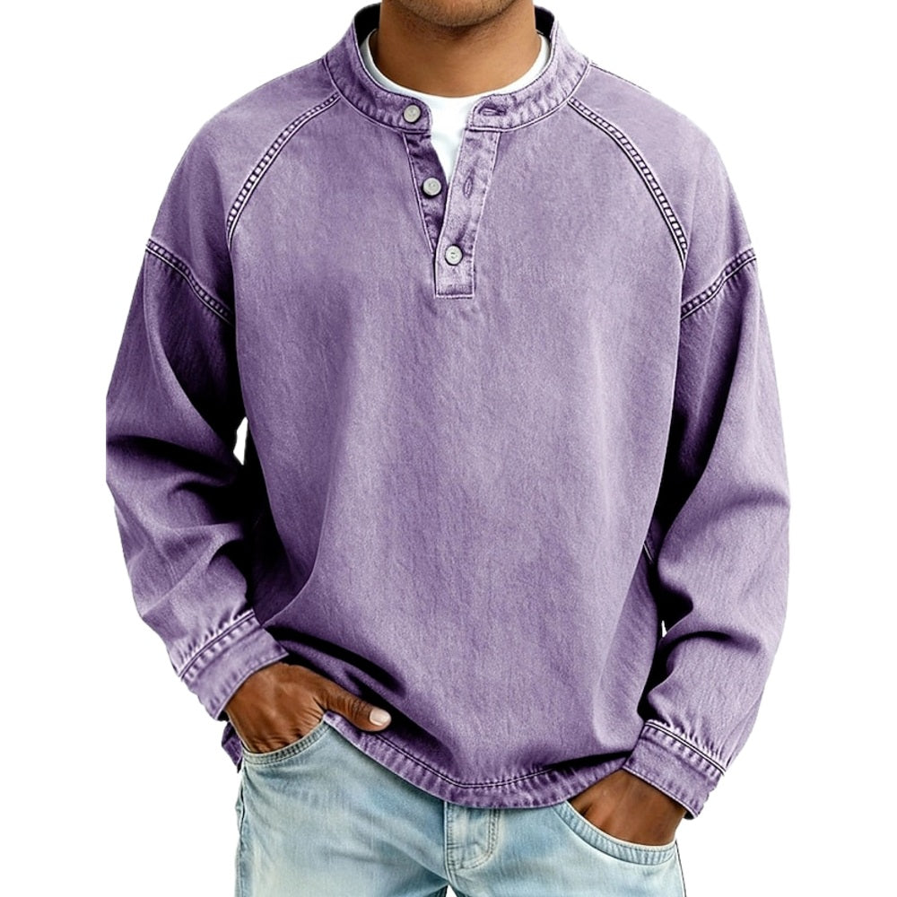 Julian Vance Washed Henley Shirt - Purple - view 1