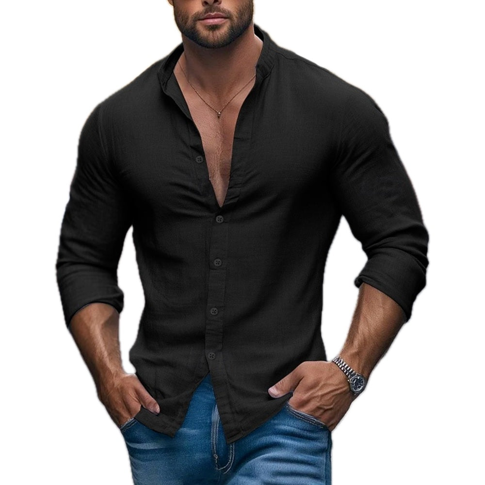 Kieran Reed Band-Collar Shirt - Black - view 1